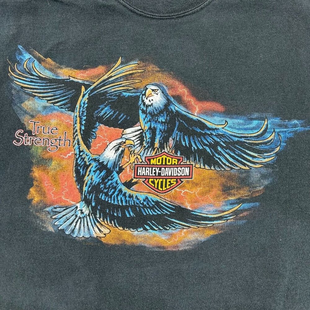 Vintage Harley Davidson Graphic‎ Tee Mens XL Eagle Lightning Distressed Black - Picture 3 of 9
